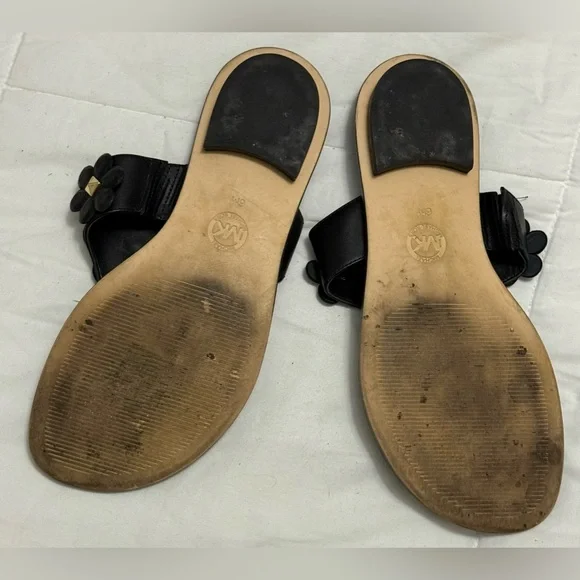 Michael Kors Black Flower Sandals Slides- Size 6 - Picture 2 of 4